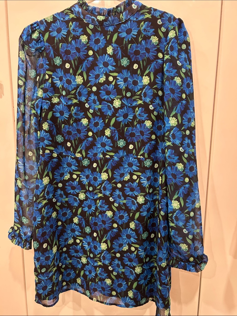 Icone Simons Electric Blue Floral Long Sleeve Dress with Cornflowers